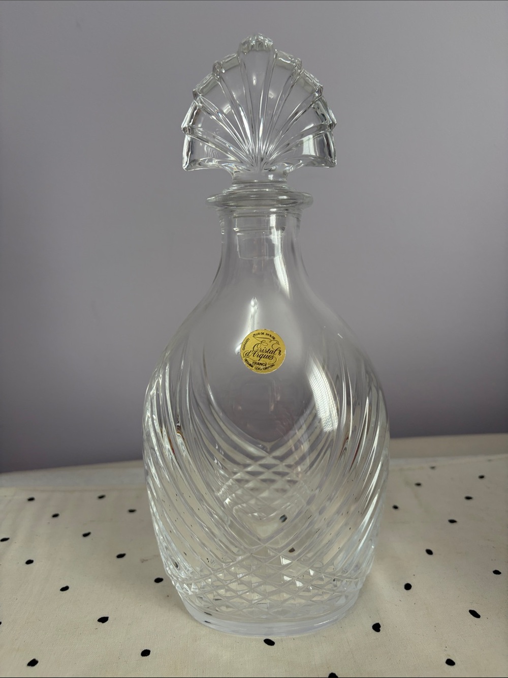 Crystal d’Arques Glass Decanter with Fan Stopper made in France